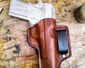 Handcrafted Premium IWB Leather Gun Holster- Custom Hand Molded Open Top Full Grain Leather Holster With Reinforced Steel Clip