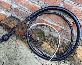 Känguru Leder Bullwhip Schwarze Farbe Mit Weißem Fall, 3 Fuß bis 14 Fuß, 12/16 Plait Professionelle Qualität Bullwhip Indiana Jones Styles