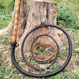 Veg Tanned Goat Leather Chocolate Brown Bullwhip, 3ft to 14ft Professional Quality Bullwhip With Wooden Handle