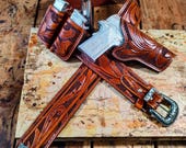 Custom Deputy Marshal Floral Hand Carved Leather Gun Belt - Open Top OWB Leather Western Holster With Dual Carry Magazine Pouch