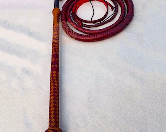 Látigo de cuero de cabra curtido vegetal, de 3 pies a 14 pies, 12 trenzas, calidad profesional, estilo australiano, con mango trenzado completo.