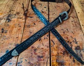 Premium Quality Handcrafted Leather Western Guitar Strap Border Stamp Tooled With 3 Pieces Western Buckle