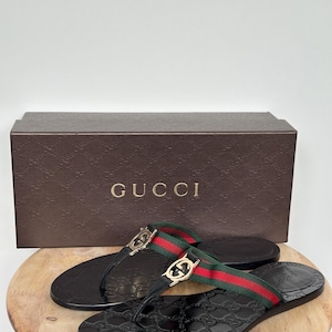 Gucci cloth Flip flops sandals metal logo GG web trimm with box