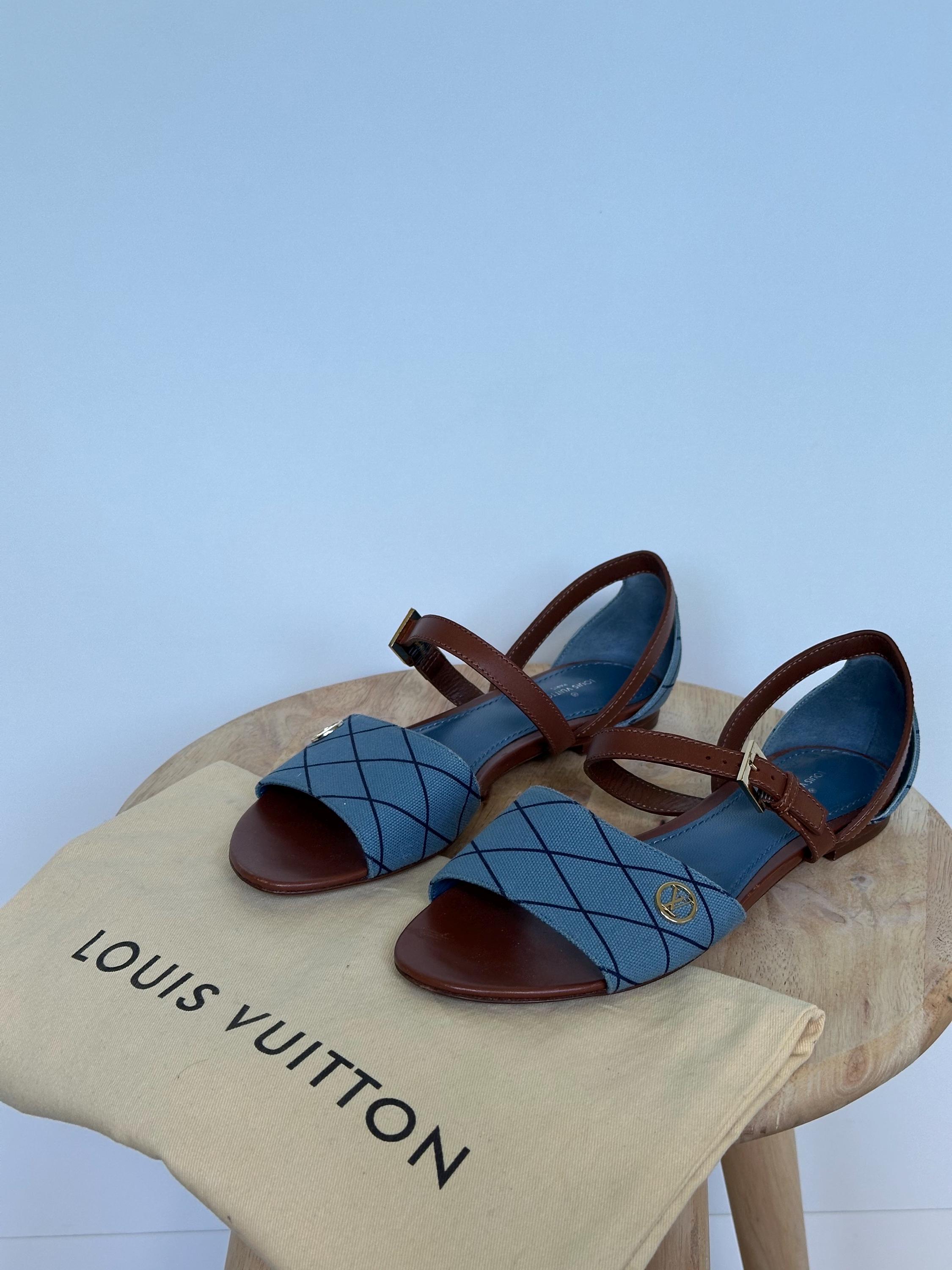 Louis Vuitton Blue/brown Sandals LV With Dustbag - Etsy display picture 1