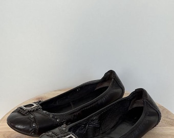 Dior Brown leather ballet flats metal logo