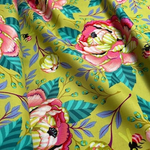 Tula Pink Moon Garden Kabloom Dawn - Rare OOP Floral Burst Cotton Fabric By the Fat Quarter