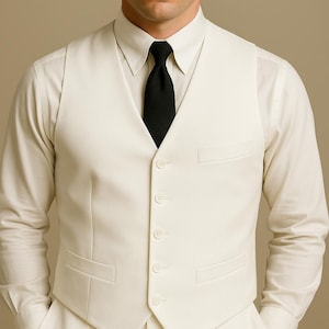 Mens White Vest – 5 Button Waistcoat for Wedding, Groom , Prom, Party, Formal Events