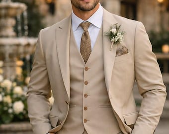Trajes de hombre beige de 3 piezas, ropa de novio para bodas, graduaciones, fiestas, regalo para él.