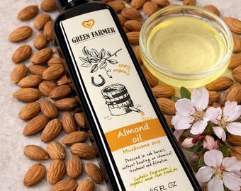 Almond Oil. This 100% cold-pressed almond oil is rich in essential vitamins, offering a gentle nutty taste and powerful nourishment.