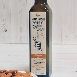 Almond Oil. This 100% cold-pressed almond oil is rich in essential vitamins, offering a gentle nutty taste and powerful nourishment.