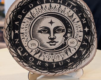 Sun Moon Spirit Talking Tool • Live Edge Empress Wood Ouija • Laser Engraved Divination Piece