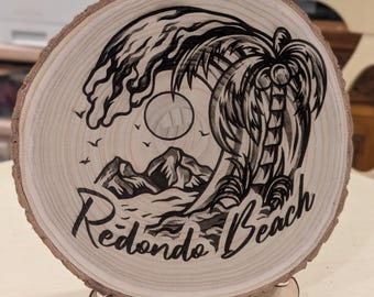 Redondo Beach Engraved Art • Live Edge Empress Wood Coastal Decor