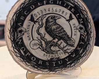 Raven Spirit Spirit Board • Live Edge Empress Wood Ouija • Laser Engraved Divination (stained)