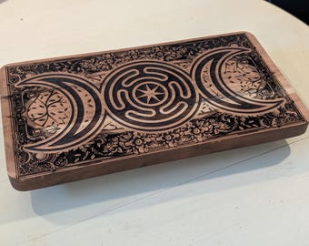 Hecate Wood Altar Board Pedestal - Handmade, Designed and Laser Engraved