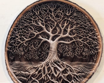 Tree of Life Engraved Art • Live Edge Empress Wood • 3D‑Style Nature Decor (3)
