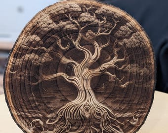 Tree of Life Engraved Art • Live Edge Empress Wood • 3D‑Style Nature Decor