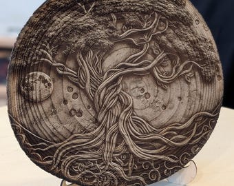 Tree of Life Engraved Art • Live Edge Empress Wood • 3D‑Style Nature Decor (4)