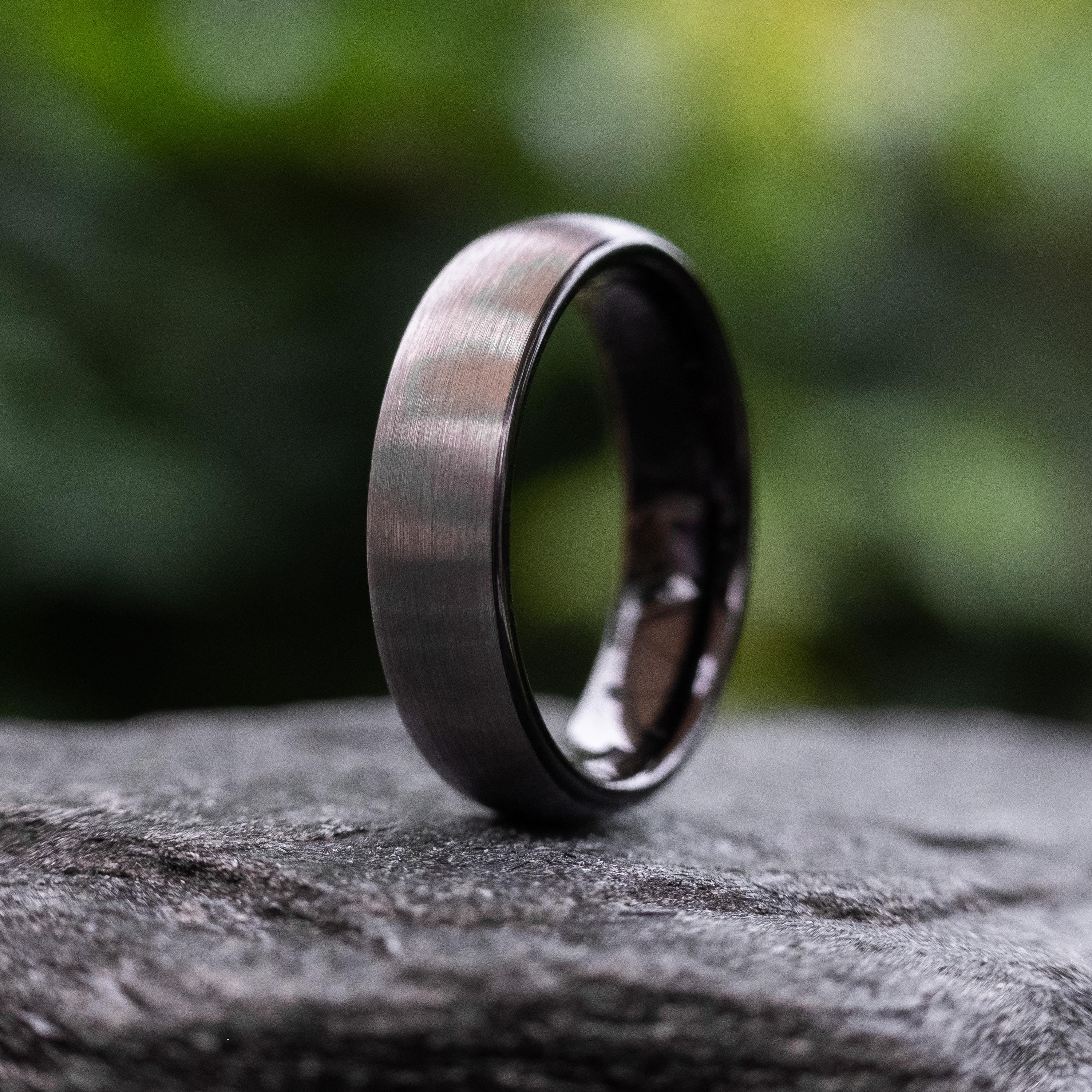 Tungsten Wedding Band 6mm - Silver Tungsten Carbide with Black Glossy Interior and Matte Finish - Simple Silver Wedding Rings for Him or Her