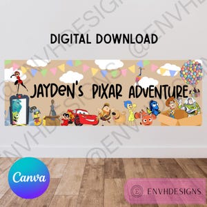 Striscione di compleanno Pixar - Modello modificabile - Download digitale - Project and Paint