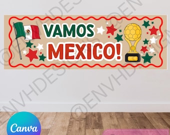Vamos Mexico World Cup Soccer Banner - Download digitale - Modello Canva modificabile