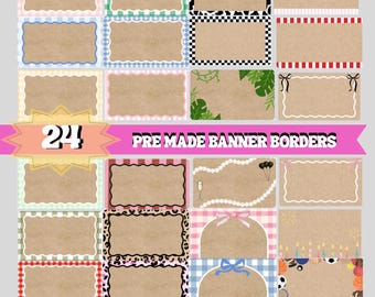24 Banner Border Template Digital Mockup - Editable in Canva - Banner Artist Painting Bundle