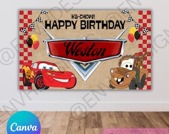 Cars Birthday Banner - Editable Canva Template - Digital Download - Paint or Print