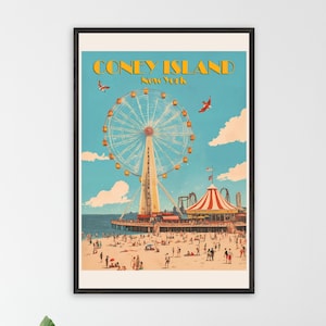 Vintage Coney Island, Ferris wheel. Premium Framed or Unframed Poster on Matte Paper