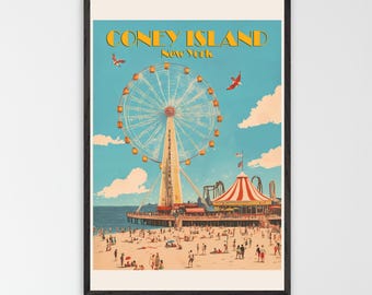Vintage Coney Island, Ferris wheel. Premium Framed or Unframed Poster on Matte Paper