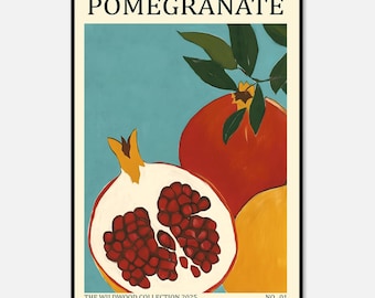 Pomegranate Print, Pomegranate Wall Art, Botanical Fruit Poster, Kitchen Wall Decor framed or unframed options