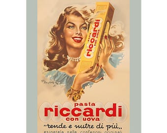 Vintage Italian Pasta Poster, Mid-Century Kitchen Wall Art