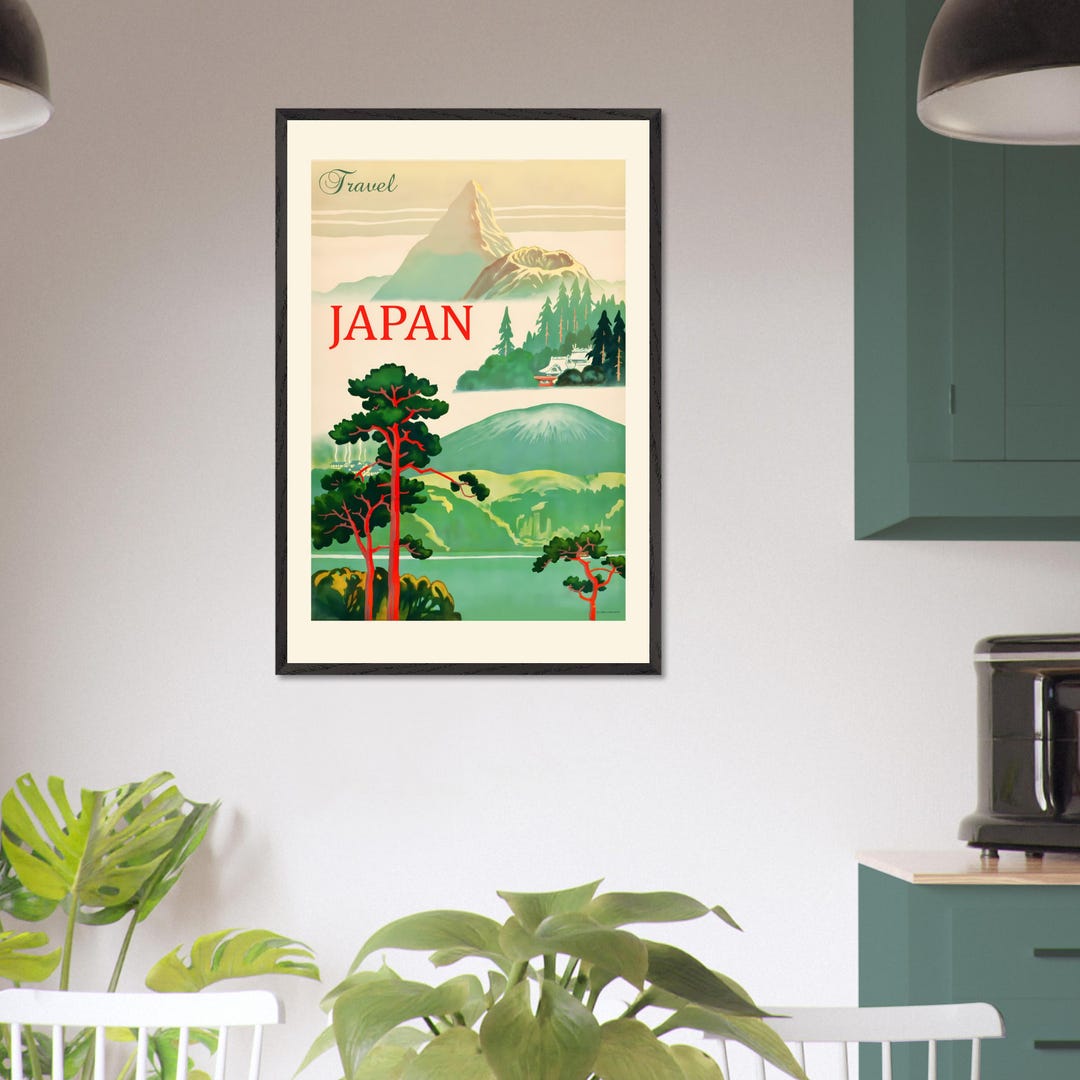 Japanese Wall Art Mountain Village Vintage Travel Poster Asian Decor ...