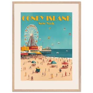 Poster vintage di Coney Island – Stampa retrò del parco divertimenti di New York, antica pubblicità di viaggio (con e senza cornice)