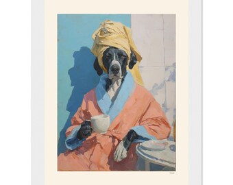 犬のバスルームアート 面白いバスルームプリント スパ犬の肖像画 パウダールーム装飾 額装済みまたは額装なし