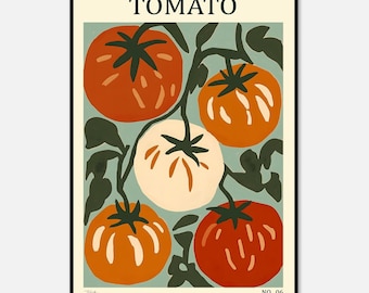 Lámina decorativa de tomate para la cocina, arte mural de tomate, póster vintage de verduras, arte de tomate de mediados de siglo, con o sin marco.