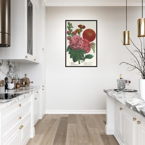 Lámina botánica de dalia, malvarrosa y caléndula: ilustración floral vintage de 1858, arte mural floral victoriano (con o sin marco)