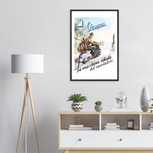 Póster publicitario de Vespa Piaggio de 1954, póster vintage italiano. Póster premium enmarcado o sin enmarcar en papel mate.