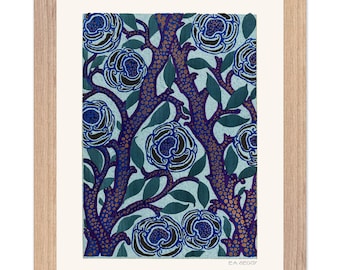Floral Art Deco Botanical Print, Vintage Wall Art, Seguy Style Illustration