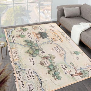 Tapis carte Winnie l'ourson, carte ourson, tapis carte en bois 100 acres, tapis Winnie l'ourson, tapis 100 acres, tapis de jeu pour enfants, tapis de jeu, tapis de chambre d'enfant