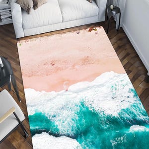 Tapis de mer, tapis de plage de sable, tapis vagues, tapis de plage, tapis design marin, tapis d&#39;été, tapis mer clair, tapis nautique, tapis de plage, tapis imprimé