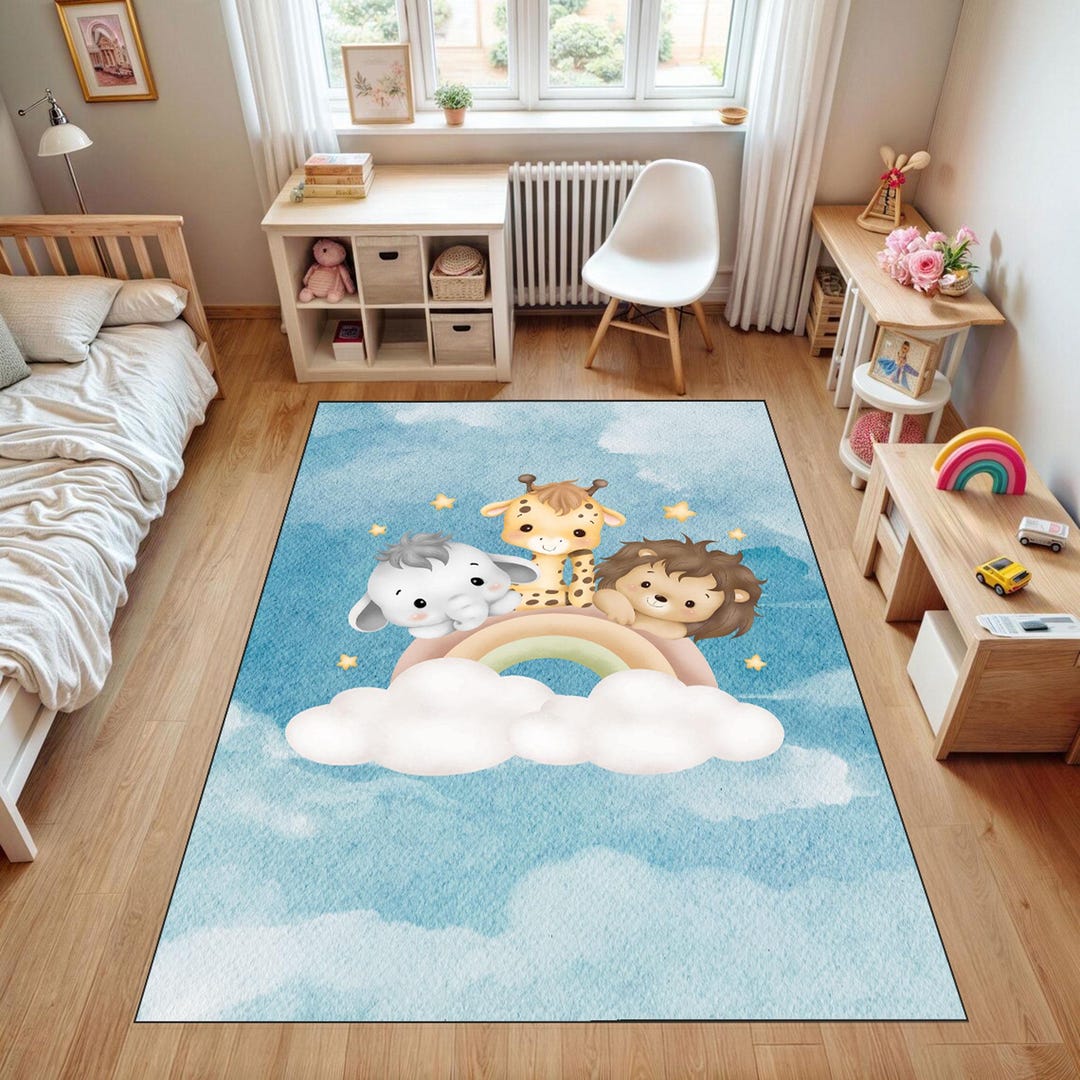 Safari Animal Carpet: Elephant Leon Rug, Kids Room Rug, Cloudy Rug ...