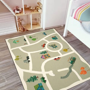 Nursery Road Play Mat, cars rug,construction equipment, city rug, kids room rug, gift for boy, Non-Slip Kids Rug, Rectangle Traffic Play Mat