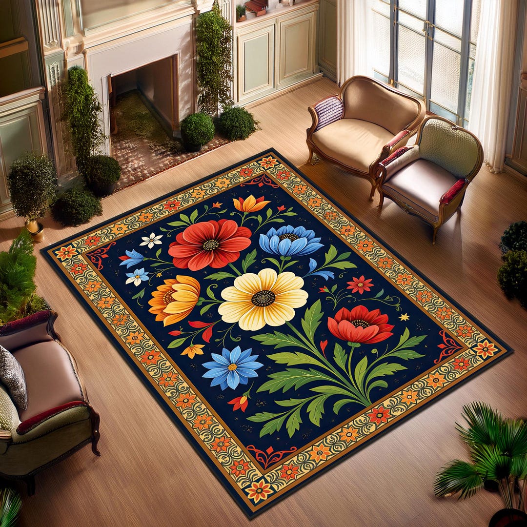 Boho Floral Area Rug: Colorful Vintage-inspired Print, Non-slip - Etsy