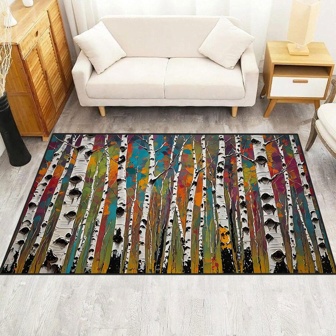 Autumn Cypress Tree Rug: Watercolor Washable Accent Rug - Etsy