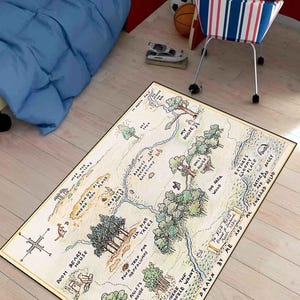 Tapis carte de Winnie l'ourson, carpette de Winnie l'ourson, carte de l'ourson, tapis de jeu pour enfants, tapis de jeu, tapis pour chambre d'enfant, arrière-plan Winnie Grip, conte de fées