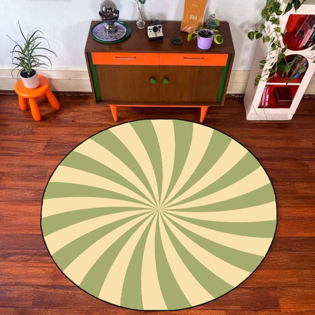 Ray Rug Green Spiral Ray Round Rug: 70s Retro Geometric Area Rug - Etsy