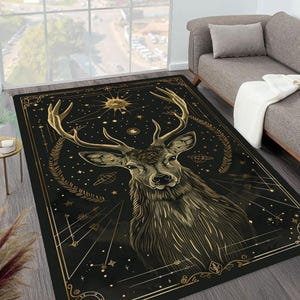 Schwarzer Teppich, Tarot Teppich, Wohnzimmerteppich, Teppich mit minimalen Linien, dunkler Teppich, Tierteppich, Astrologieteppich, Mondteppich