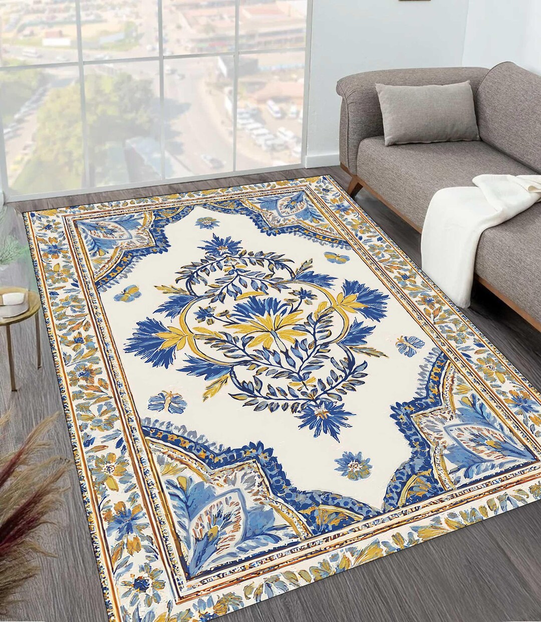 Ethnic Art Rug, Blue Yellow Rug,classic Rug,turkish Rug, Tribal Carpet ...