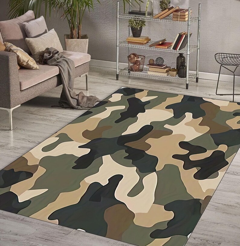 Green Camo Area Rug: Military Style Decorative Carpet - Etsy