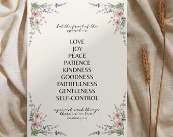 Fruit of the Spirit Digital Print – Galatians 5:22-23 Scripture Wall Art | Floral Christian Decor