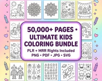 50,000+ Coloring Pages Bundle, Kids & Adults, PLR MRR (Digital Download)